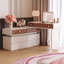 Coiffeuse moderne avec miroir lumineux et station de recharge, table de maquillage réversible en forme de L avec plateau rabattable, bureau 2 en 1 avec tiroirs et armoire de rangement, crème et noyer