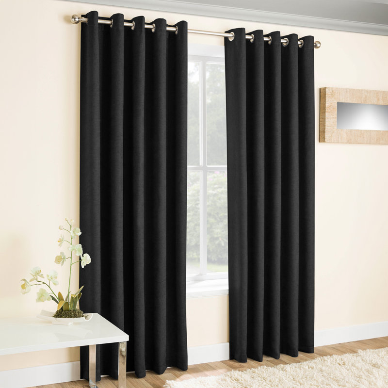 Biller Eyelet Thermal Light Reducing Curtain, Black, 117cm Width x 137cm Drop