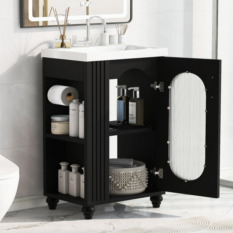 Meuble-lavabo de 20 po avec lavabo, Noir, noir, noir, noir