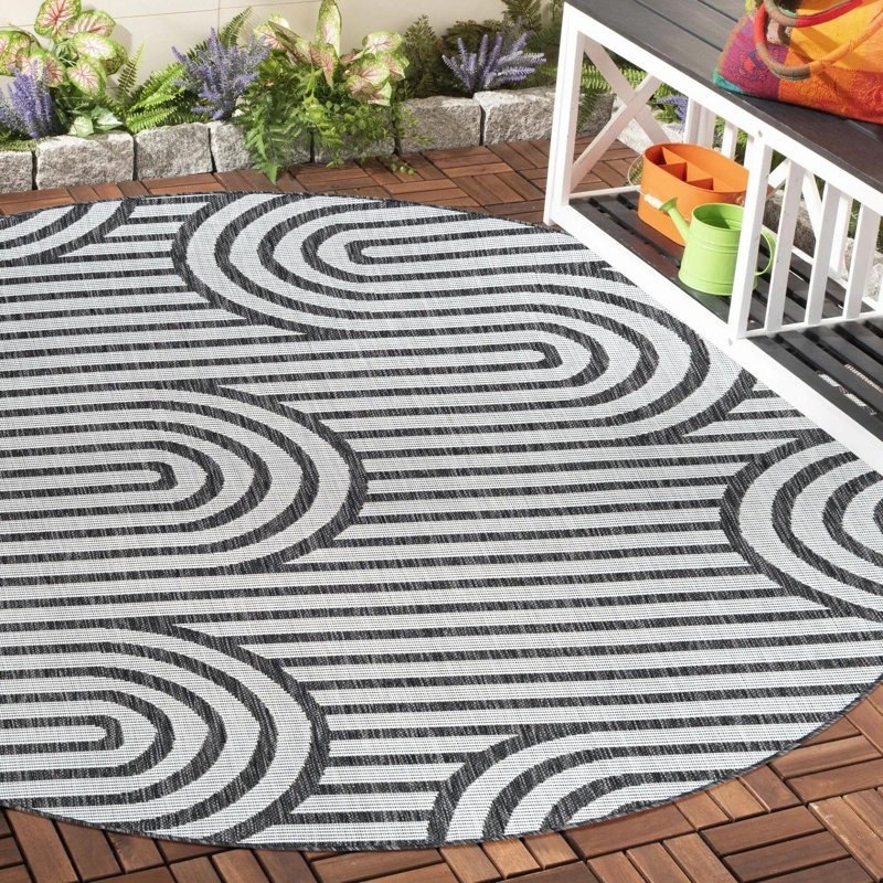 Tapis intérieur / extérieur d'extérieur moderne, Rond 13 pi 1 po