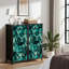 Commode pour commode de chambre à coucher Abat-jour floral abstrait Commodes et commodes en tissu bleu-vert avec rangement à 4 tiroirs