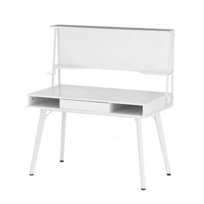 Techni Mobili Study Computer Desk With Storage & Magnetic Dry Erase White Board, White