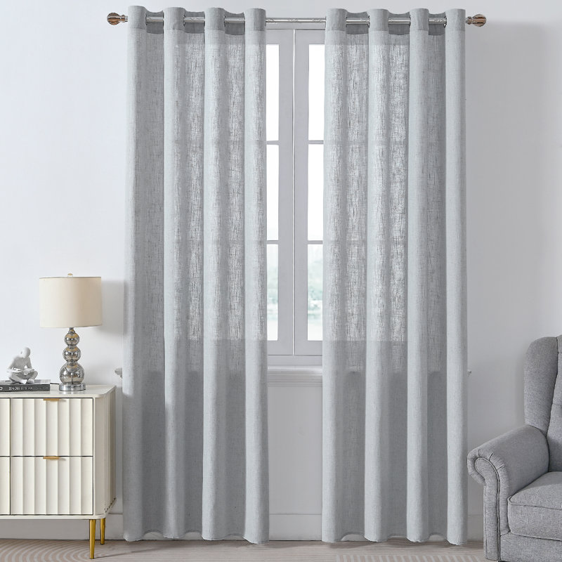 Paire de rideaux semi-transparents avec œillets Draycott, L 52 po x L 84 po, Lin blanc grisâtre