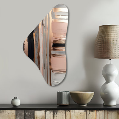 Or rose et formes roses dans une sculpture murale contemporaine en forme de Boomerang abstraite