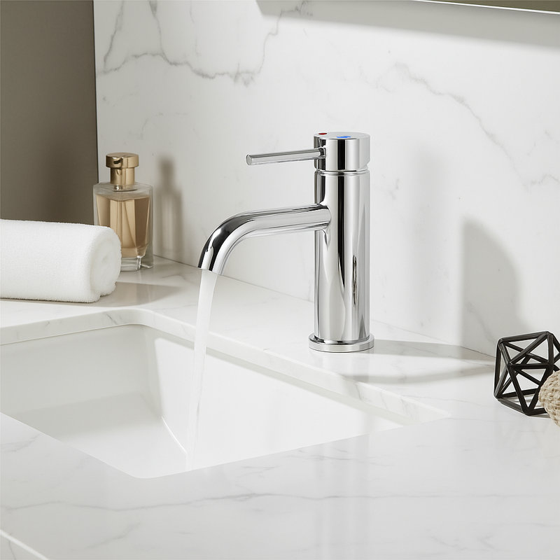 Modern Single Handle Single Hole Bathroom Faucet, Chrome