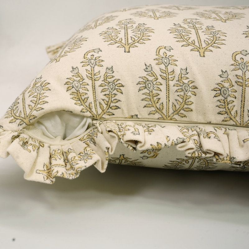 Housse de coussin décoratif à la main Fab divine 18 x 18 po, blanc, imprimé bloc, Neelgagan, H 16 po x l 16 po