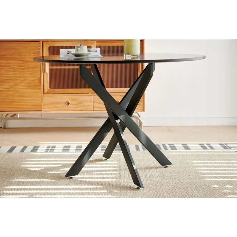 Dining Table With Cross Metal Leg And MDF Top,Modern Space Saving Kitchen Table