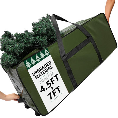 Christmas Tree Storage Bag, Fits for 4.5-7 ft Xmas Artificials,Zippered Bag with Reinforced Carrying Handles and Wheels, Green (Bag Only)