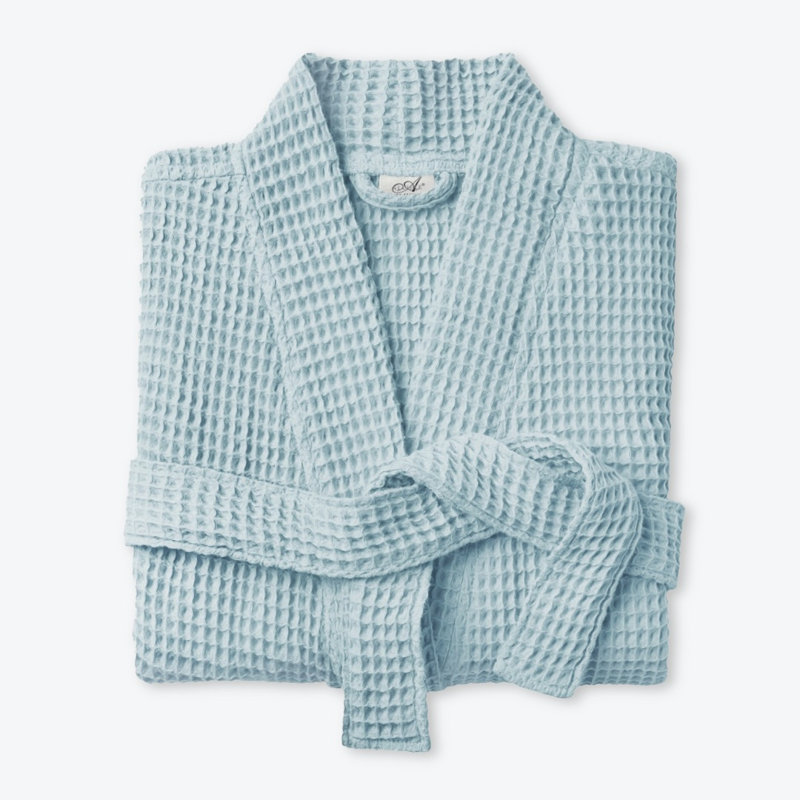 Reffett Unisex Lightweight Waffle Bath Robe, Small/Medium, Blue