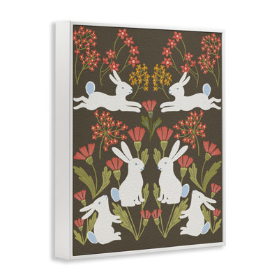Wild Spring Blooms & Rabbits, art de la giclée encadrée, design par Regina Moore