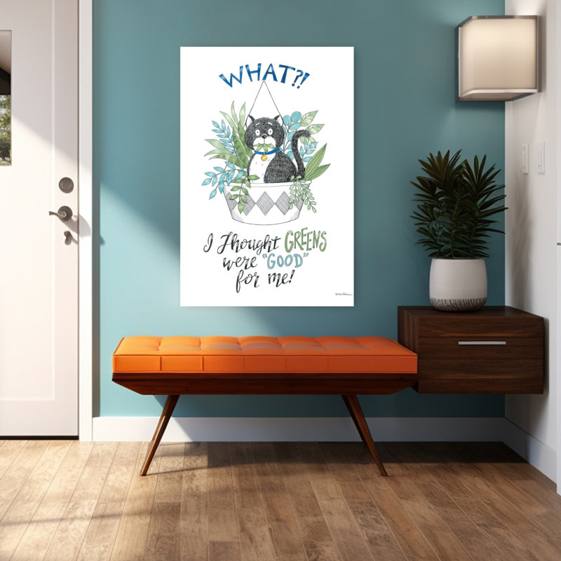 «I Thought Greens Were Good For Me», art fantaisiste pour chat contemporain, H 48 po x l 32 po