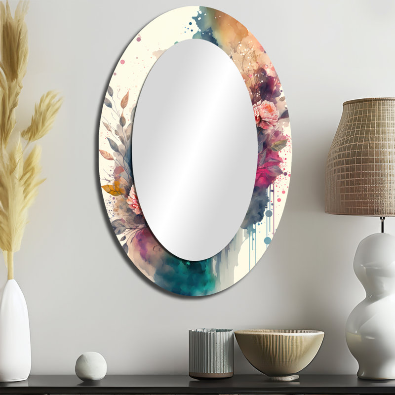 Mignon hiboux, art floral II - décor de miroir mural ovale, 36 po x 24 po