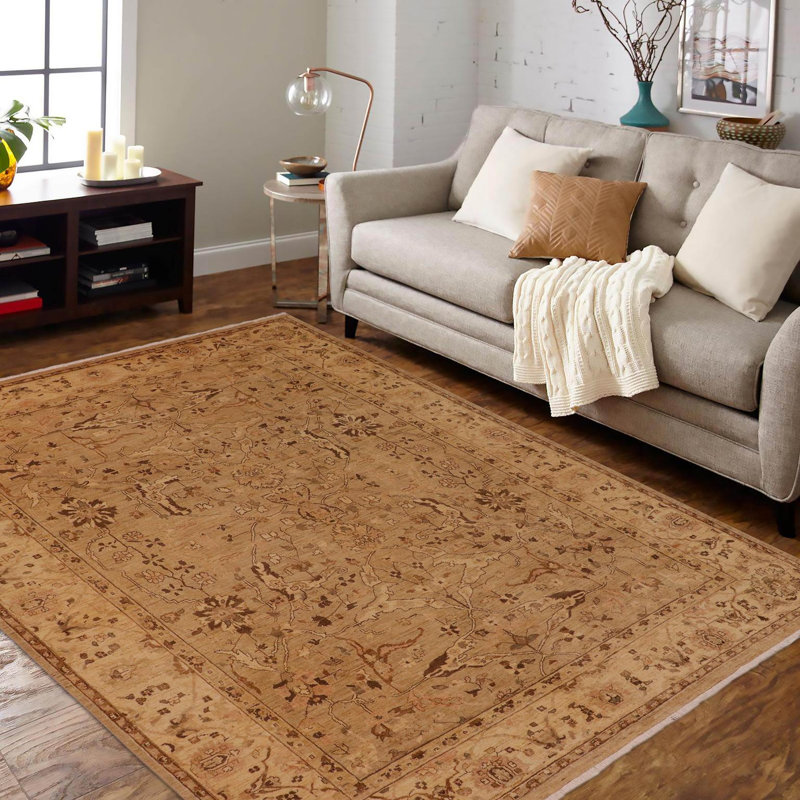 Tapis oriental brun clair en laine noué à la main 9 pi 4 po x 12 pi 1 po Dorn