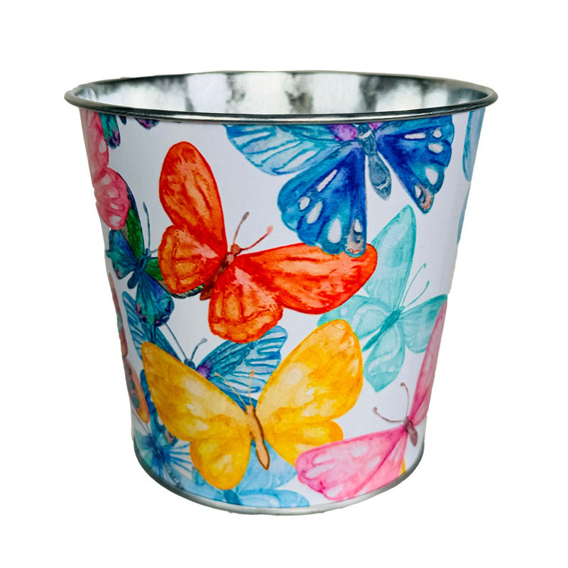 Magnifique pot à fleurs en métal avec imprimé de papillons, H 4 po x l 4,5 po x P 4,5 po