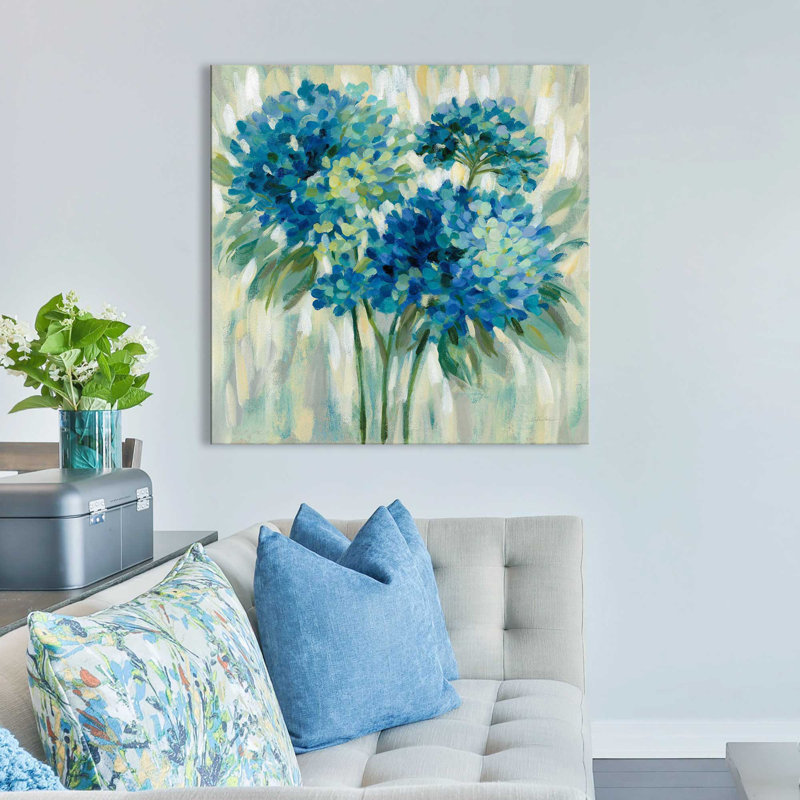 Éclat d'hortensias - Peinture, Toile tendue, H 28 po x l 28 po x P 1,5 po
