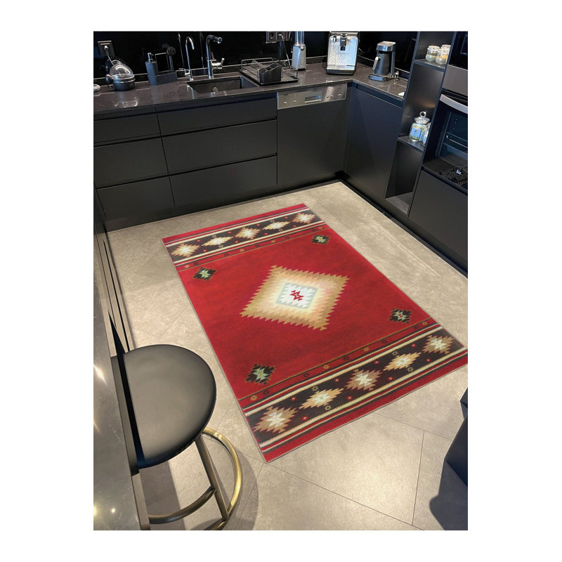 Tapis décoratif à motif géométrique vintage à thème lavable à la machine, Sous-tapis rectangulaire 5 pi 1 po x 7 pi 7 po inc