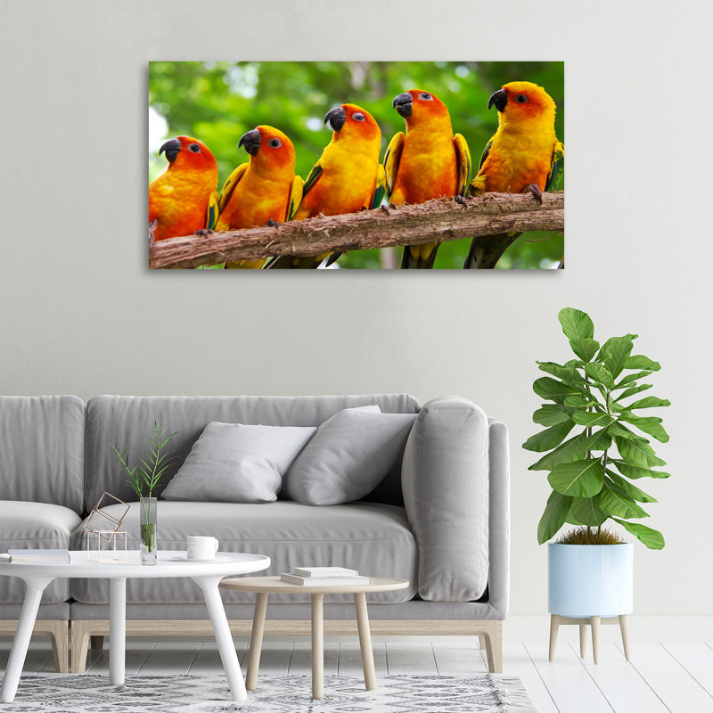 Parrots On The Branch - No Frame Print on Canvas