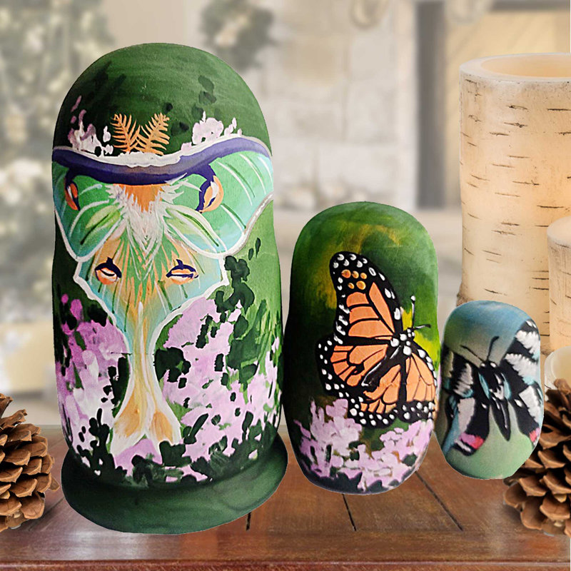 3 Piece Butterfly Matreshka Nesting Doll Set