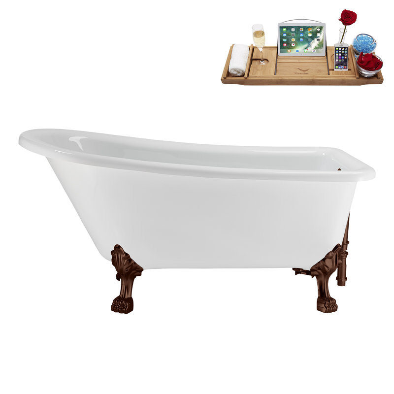 58" Streamlin Clawfoot Tub,Tray,Drain, Clawfeet, Oil Bronze, Matte Oil Rubbed Bronze