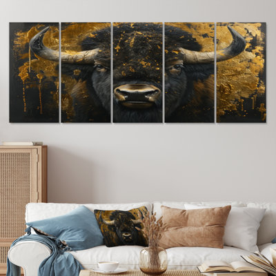 Noir et or, portrait de bison Glory I - ensemble d'art mural animal Buffalo