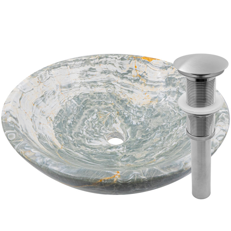 Novatto 17'' Stone Circular Bathroom Sink with Faucet, Brushed Nickel