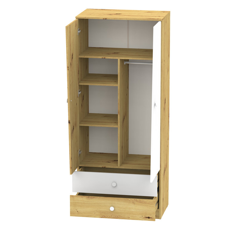 Nantes 2 Door Manufactured Wood Wardrobe, White High Gloss