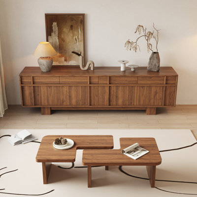 Modern Tv Stand And Coffee Table Set Of 2, Tv Console With 4 Drawers & 4 Cabinet Doors, Free Adjustable Shape Center Tables With Spacious Top For Living Room