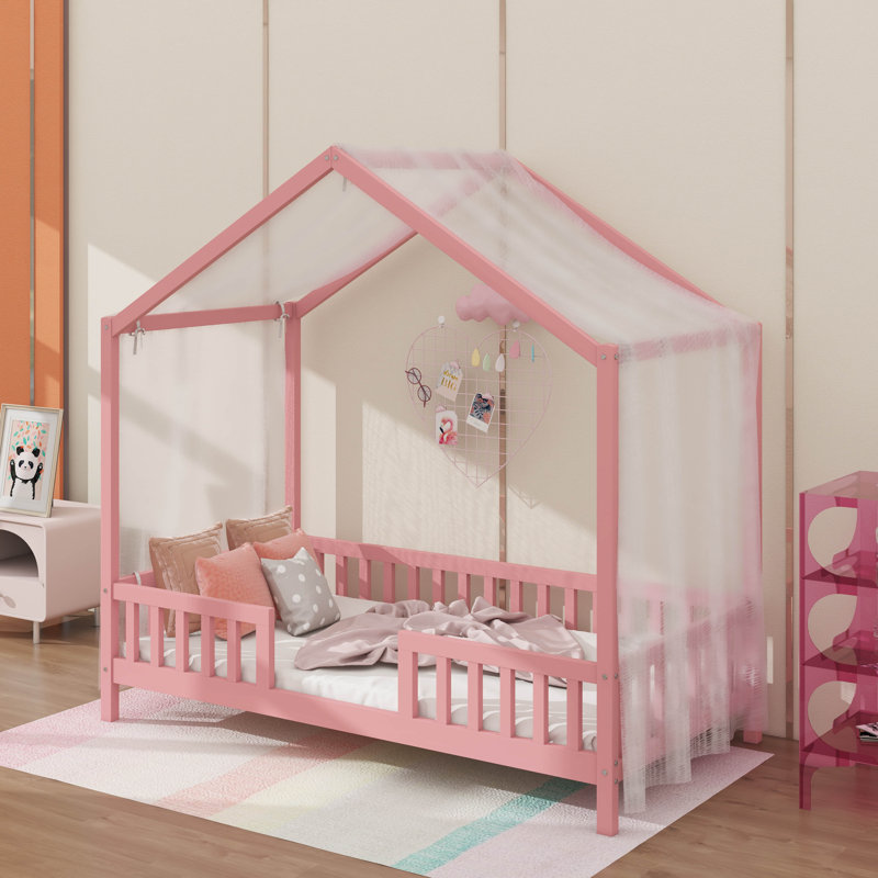 Structure de lit simple avec rampes hautes, Rose