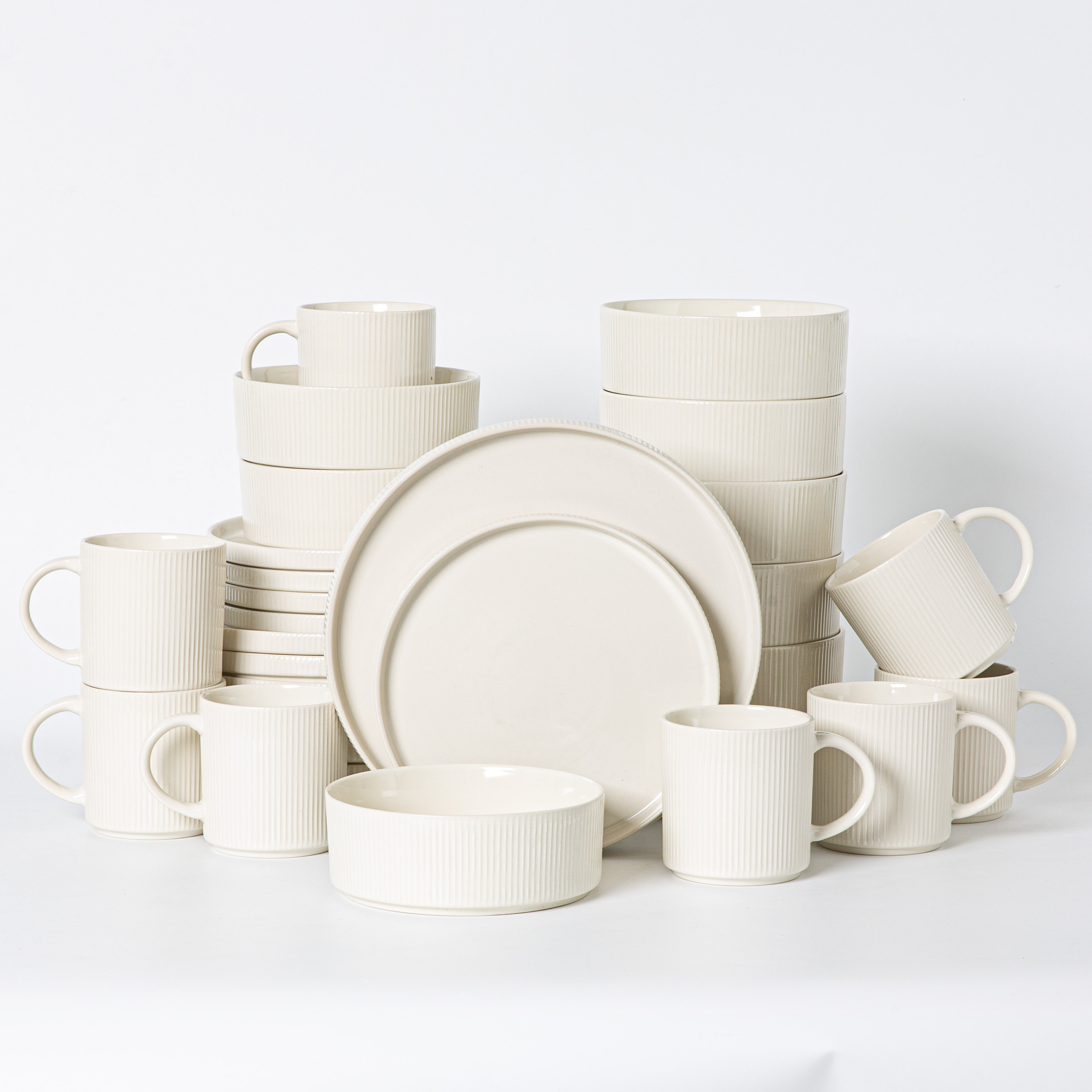 ALOFMO Straight Sided 32 Piece Stoneware Dinnerware Sets with Mugs, Service For 8 & Reviews | Wayfair