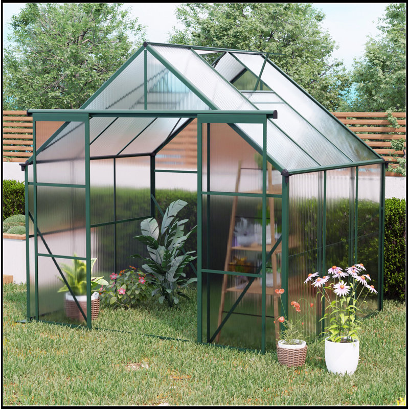 Base surélevée en polycarbonate à double porte 8X6FT-Green, H 89,5 po x l 94,5 po x P 73,75 po, Green