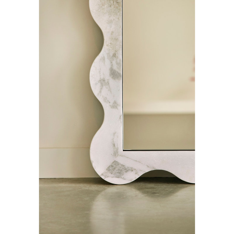 Deniz 35 in. x 79 in. Natural Stone Scallop Framed Mirror