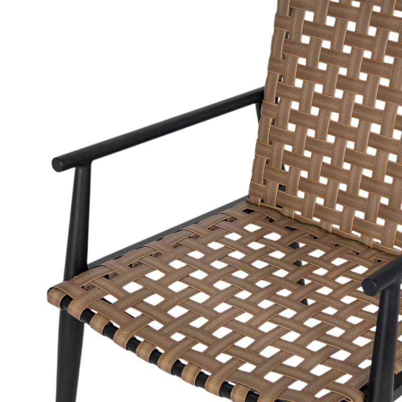 Modern Outdoor Chat Set: 2 PE Rattan Chairs + Black Steel & Tempered Glass Side Table – Durable & Stylish