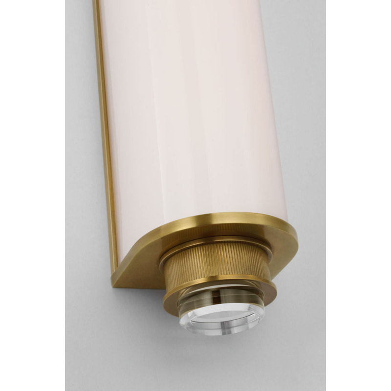 Percy Linear Bath Sconce with White Glass, 28.5" H x 3.75" W x 4" D, Soft Brass