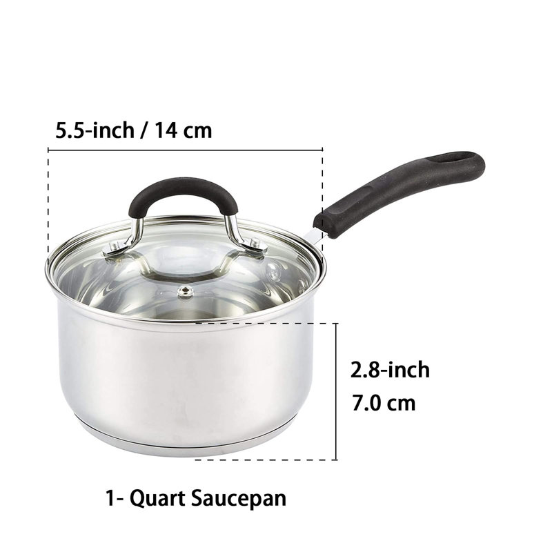 Casserole en acier inoxydable de 1 pte avec couvercle Cook N Home Professional, petite marmite à induction pour cuisson, poignée en silicone Stay-Cool
