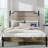 Queen Size Bed Frame with Upholstered Headboard , Queen Bed Frame with Charging Station and LED Lights, Wood Slats, Easy Assembly,No Box Spring Needed,Industrial Brown-299097316