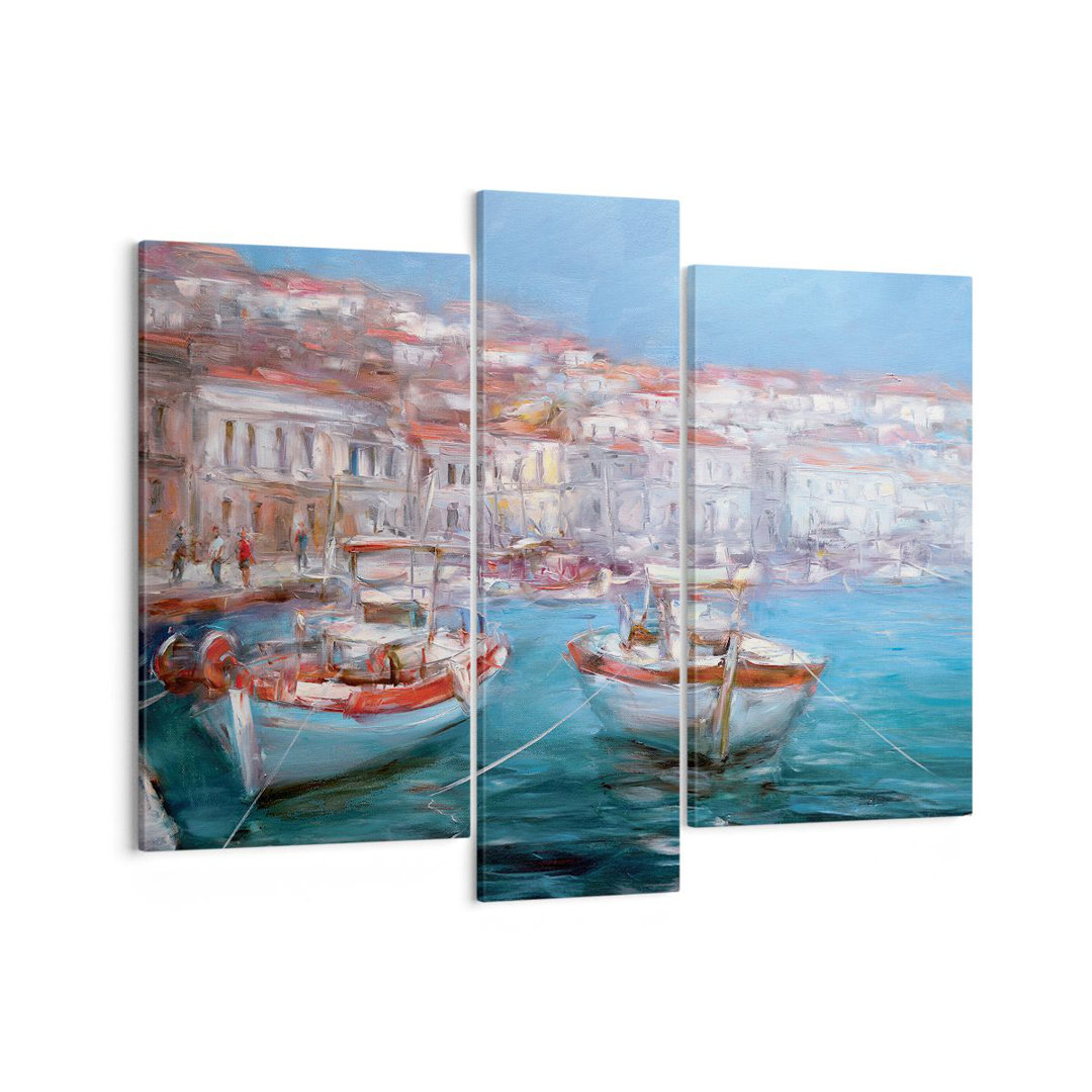 3-tlg. Leinwandbilder-Set Oil Boats Greece