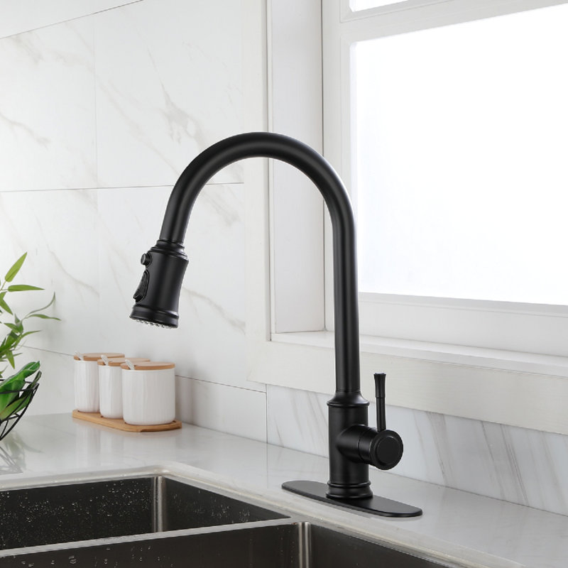 Stainless Steel Matte Black Kitchen Faucet With Pull Down And Touch Functionality, Single Lever For Easy Water Control, 360 Rotating High Nozzle, Rust Finish, Smooth Aerated Output Function, Precise