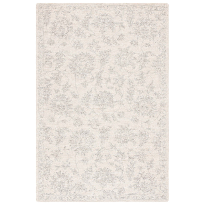 Allegonda Ebony Hand Tufted Wool/Cotton Oriental Rug in Ivory/Grey, Rectangle 6' x 9'