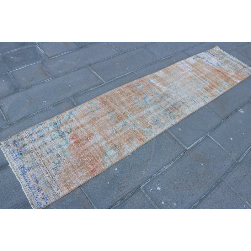 Vintage Turkish Runner Rug in Muted Brown - Distressed Wool Anatolian Corridor Rug