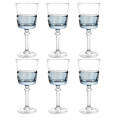 Set Of 6 Wine Glasses With Pink Shade On Bottom Half - 3.2"D X 8.4"H