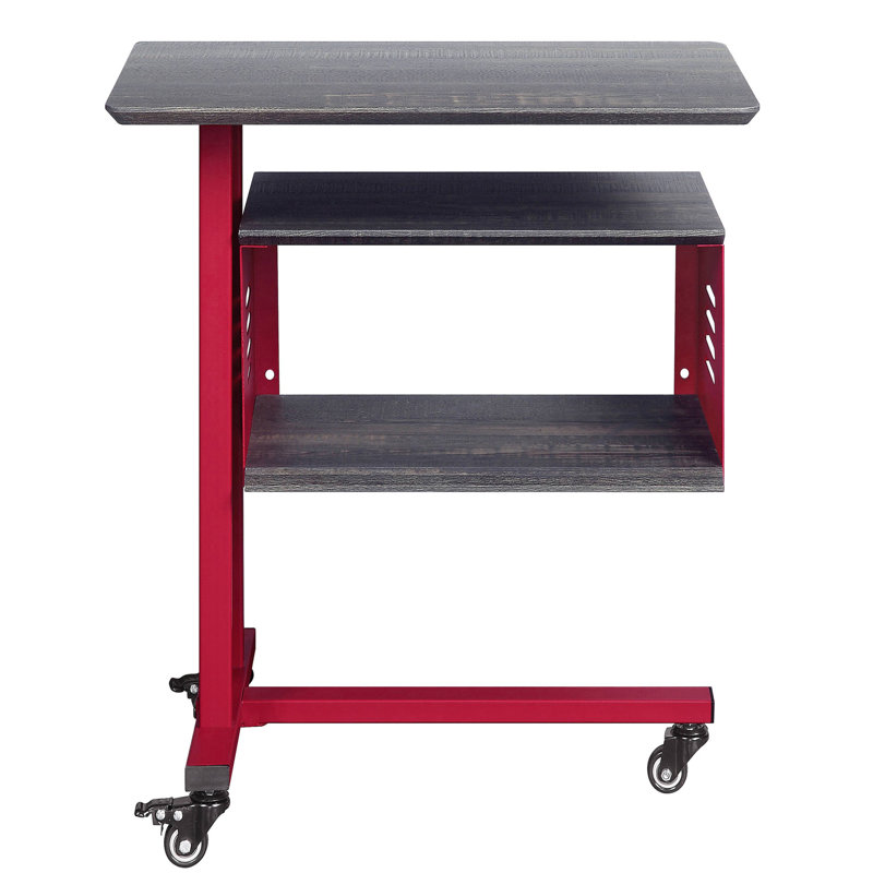 Table d'appoint rouge avec fusion en métal et en bois pour la décoration intérieure Compartiment de rangement supplémentaire d'aspect asymétrique moderne