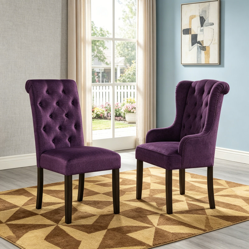 Chaise en bois massif capitonnée Asons, Mauve