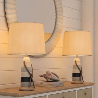 Buoy - lampe de table côtière en poly 27 po - ensemble de 2 - finition bleue, marine et blanche