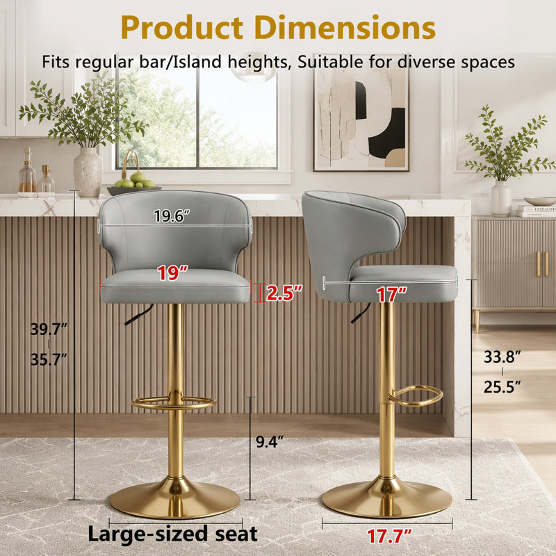 Tabouret de bar rotatif moderne, Grey+Gold-2pcs