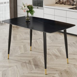 Modern Minimalist Dining Table With Black Sintered Stone Top, Golden Stripe Pattern, Black Legs – Ideal For Kitchen, Restaurant, Living Room Spaces, Merging Sleek Design, Durability, And Functional Elegance For Contemporary Dining And Gathering Expe