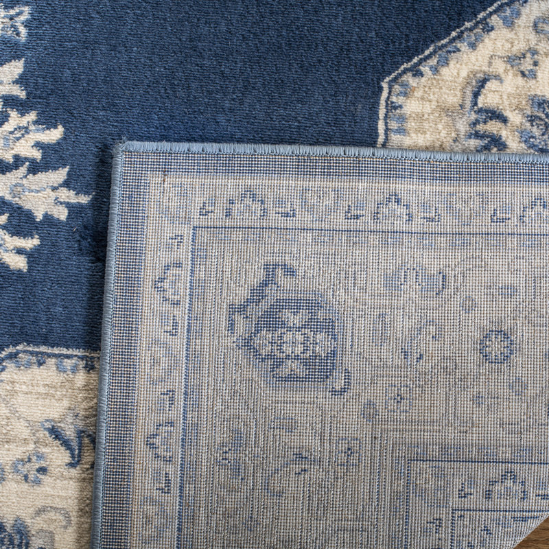 Aurelle Oriental Navy/Creme Area Rug, Runner 2' x 8'