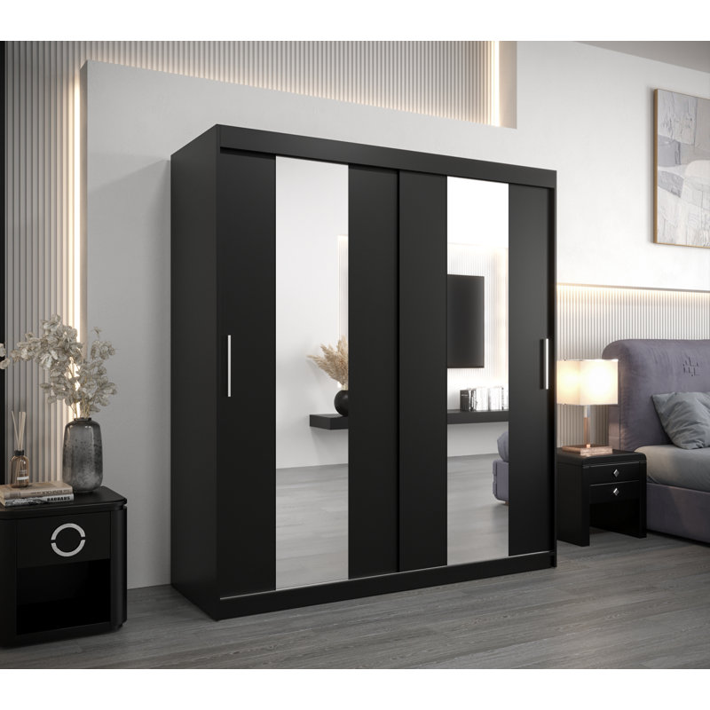 Avyansh 2 Door Manufactured Wood Wardrobe, Matte Black