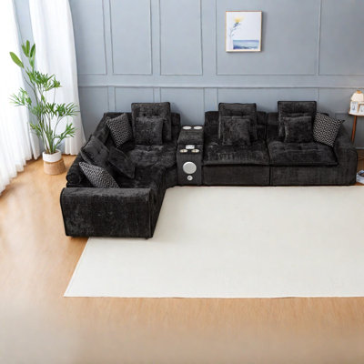 Canapé d'angle profond surdimensionné, canapé moderne en boucle noire avec rangement pour la maison