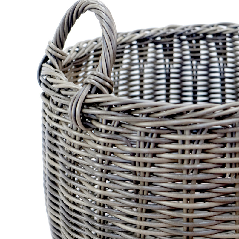 Hand Woven Storage And Laundry Basket  2  - Dark Gray Plastic For Small Items 16.57 In. X 15.31 With Handles 2 Snack Bars