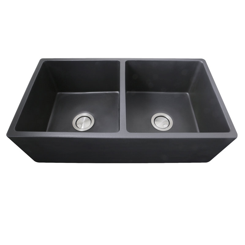 Vineyard 33'' L Farmhouse Double Basin Kitchen Sink, Matte Black